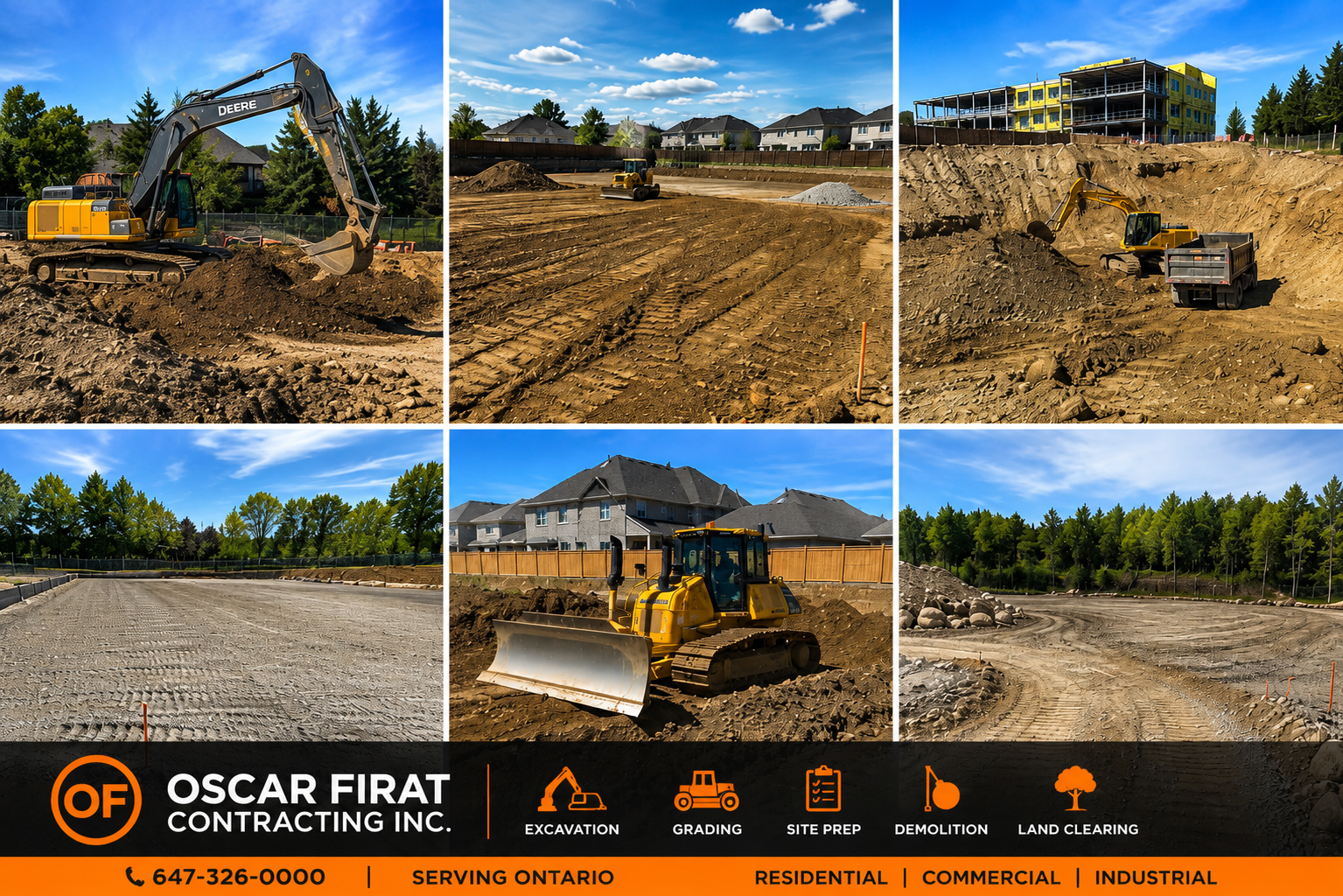 Oscar Firat Contracting excavation, grading, site preparation, demolition, and land-clearing projects across Ontario